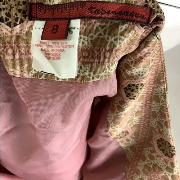 Anthropologie Sz 8 100% Silk Satin Pleated A-Line Skirt Pink Orange Geometric - Picture 6 of 6